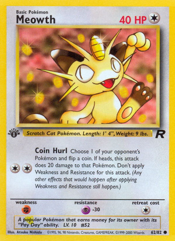 Meowth (62/82) [Team Rocket 1st Edition] | Dumpster Cat Games