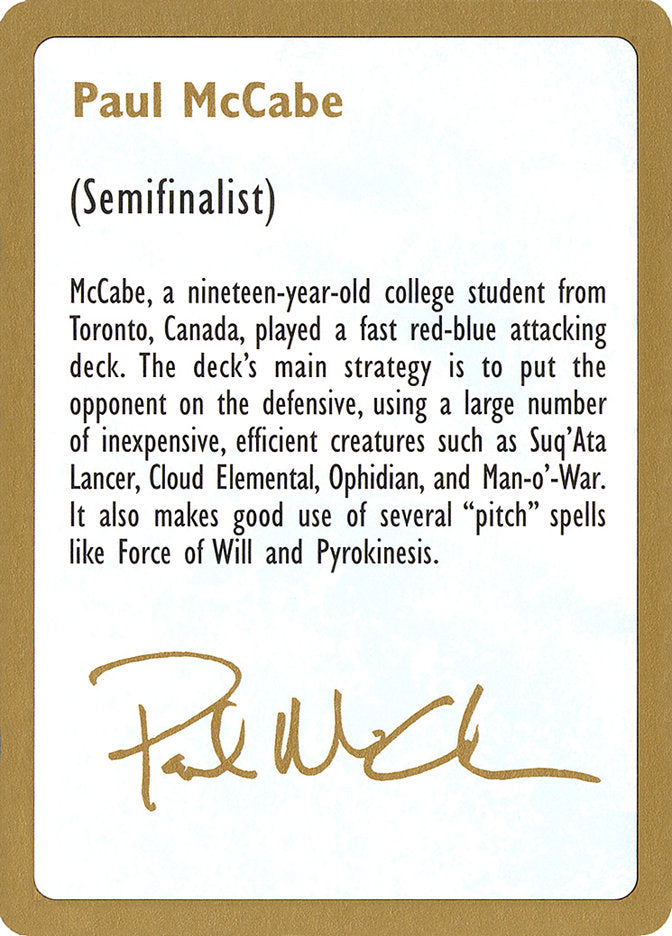 Paul McCabe Bio [World Championship Decks 1997] | Dumpster Cat Games