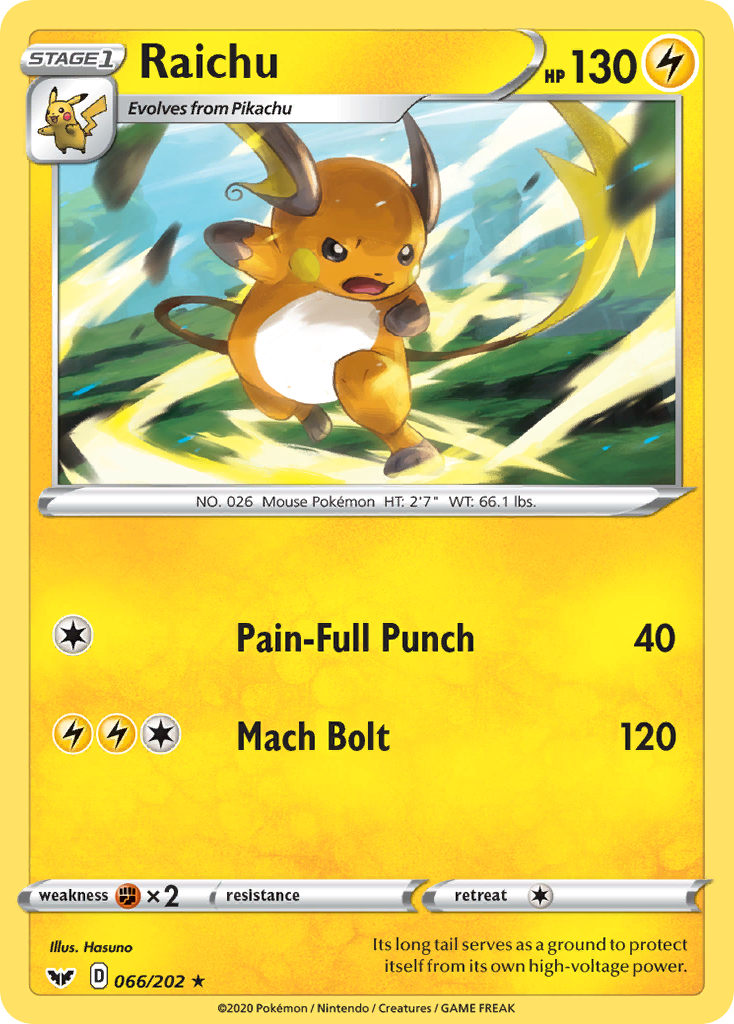 Raichu (066/202) [Sword & Shield: Base Set] | Dumpster Cat Games