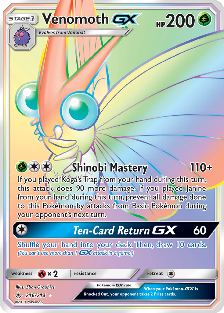 Venomoth GX (216/214) [Sun & Moon: Unbroken Bonds] | Dumpster Cat Games