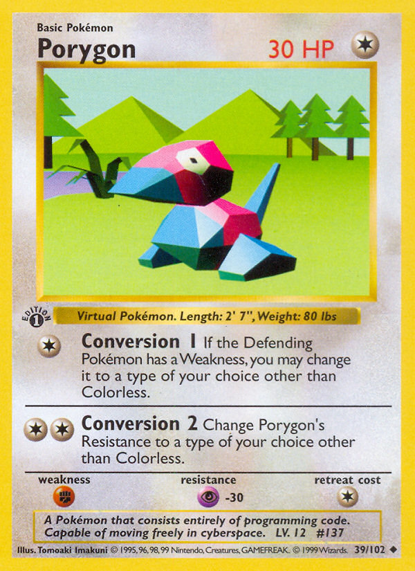 Porygon (39/102) (Shadowless) [Base Set 1st Edition] | Dumpster Cat Games