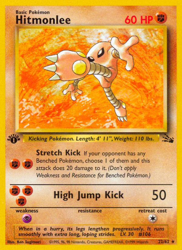 Hitmonlee (22/62) [Fossil 1st Edition] | Dumpster Cat Games