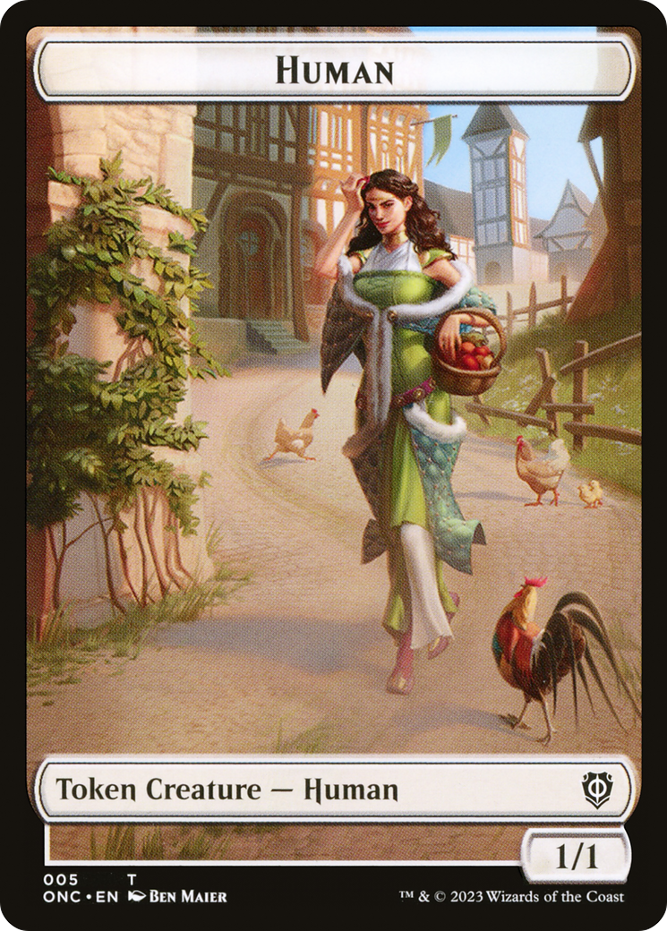 Human // Spirit Double-Sided Token [Phyrexia: All Will Be One Commander Tokens] | Dumpster Cat Games