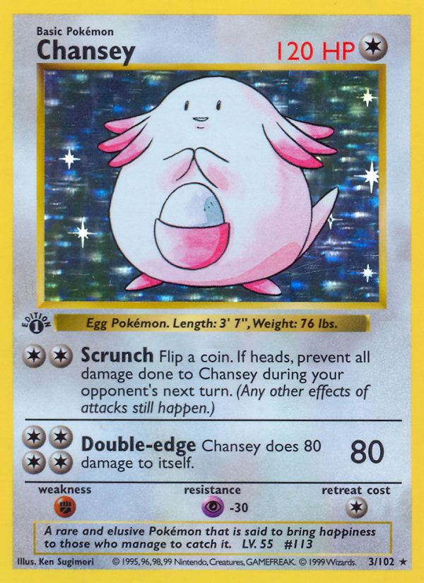 Chansey (3/102) (Shadowless) [Base Set 1st Edition] | Dumpster Cat Games