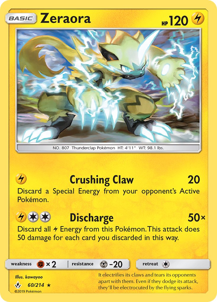 Zeraora (60/214) (Cracked Ice Holo) (Theme Deck Exclusive) [Sun & Moon: Unbroken Bonds] | Dumpster Cat Games