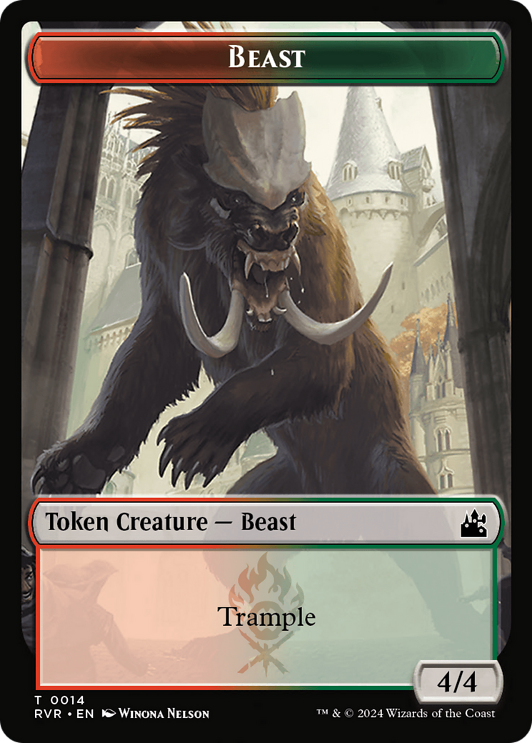 Spirit (0018) // Beast Double-Sided Token [Ravnica Remastered Tokens] | Dumpster Cat Games