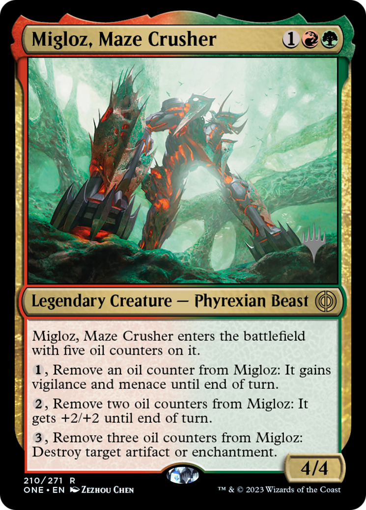 Migloz, Maze Crusher (Promo Pack) [Phyrexia: All Will Be One Promos] | Dumpster Cat Games