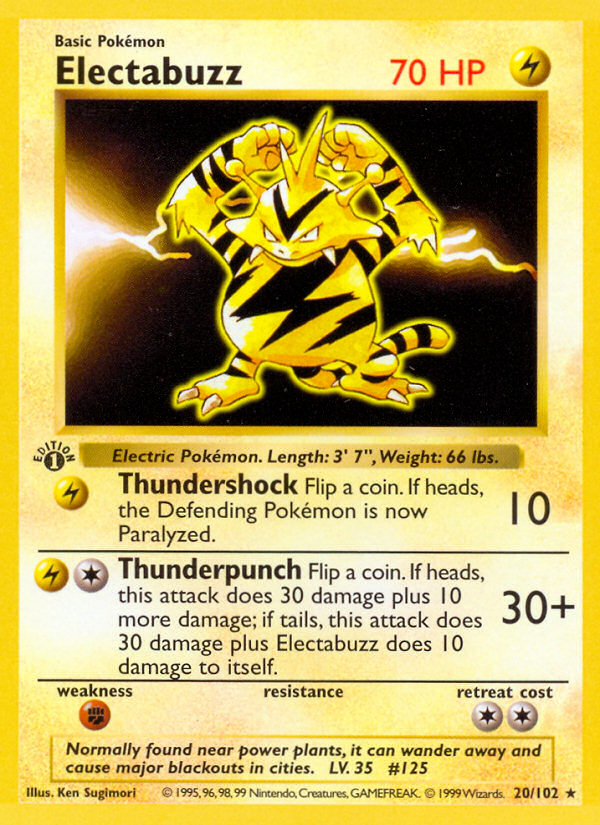 Electabuzz (20/102) (Shadowless) [Base Set 1st Edition] | Dumpster Cat Games