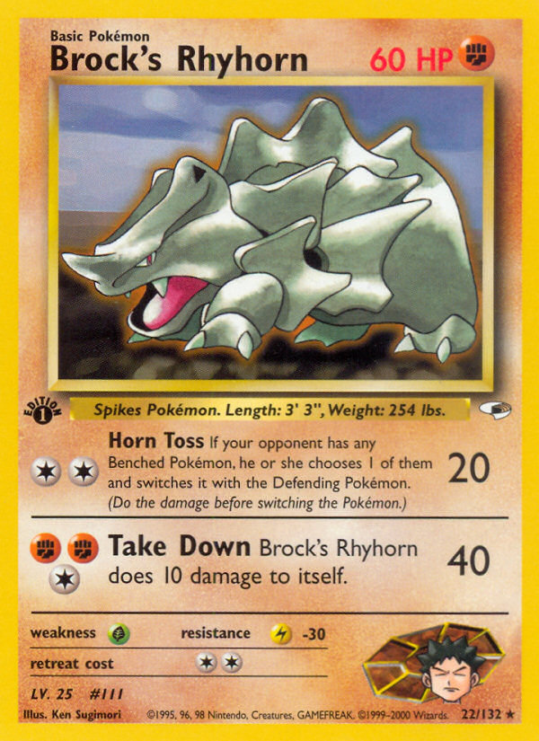 Brock's Rhyhorn (22/132) [Gym Heroes 1st Edition] | Dumpster Cat Games