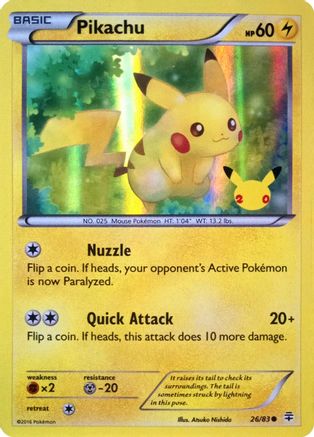 Pikachu (26/83) (20th Anniversary) [XY: Generations] | Dumpster Cat Games