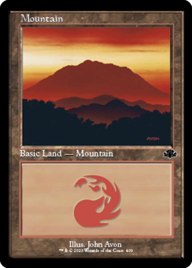 Mountain (409) (Retro) [Dominaria Remastered] | Dumpster Cat Games