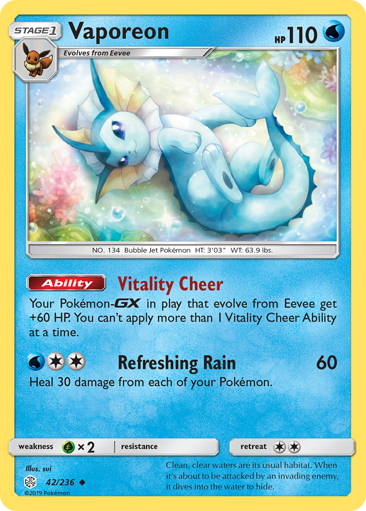 Vaporeon (42/236) [Sun & Moon: Cosmic Eclipse] | Dumpster Cat Games