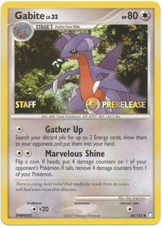 Gabite (48/123) (Staff Prerelease Promo) [Diamond & Pearl: Black Star Promos] | Dumpster Cat Games