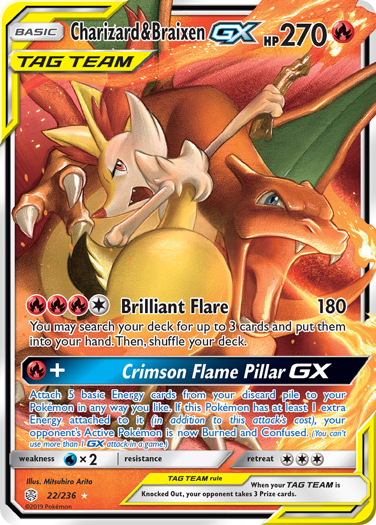 Charizard & Braixen GX (22/236) [Sun & Moon: Cosmic Eclipse] | Dumpster Cat Games