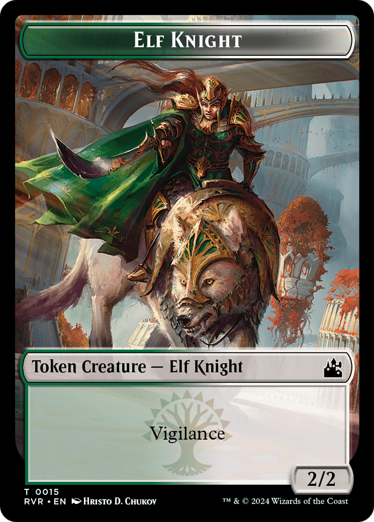 Elf Knight // Spirit (0004) Double-Sided Token [Ravnica Remastered Tokens] | Dumpster Cat Games