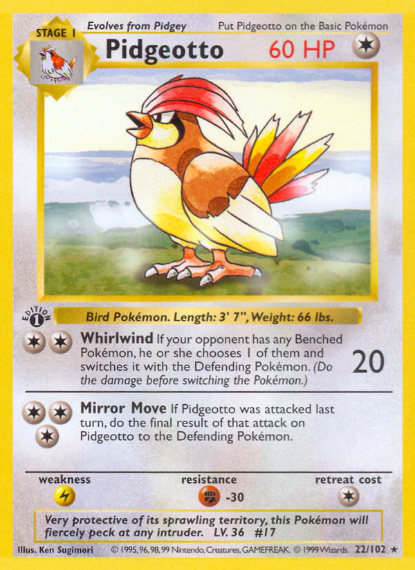 Pidgeotto (22/102) (Shadowless) [Base Set 1st Edition] | Dumpster Cat Games