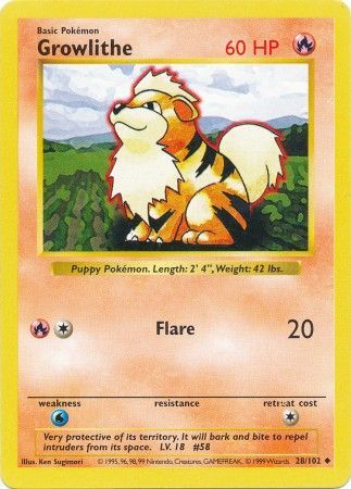 Growlithe (28/102) [Base Set Shadowless Unlimited] | Dumpster Cat Games