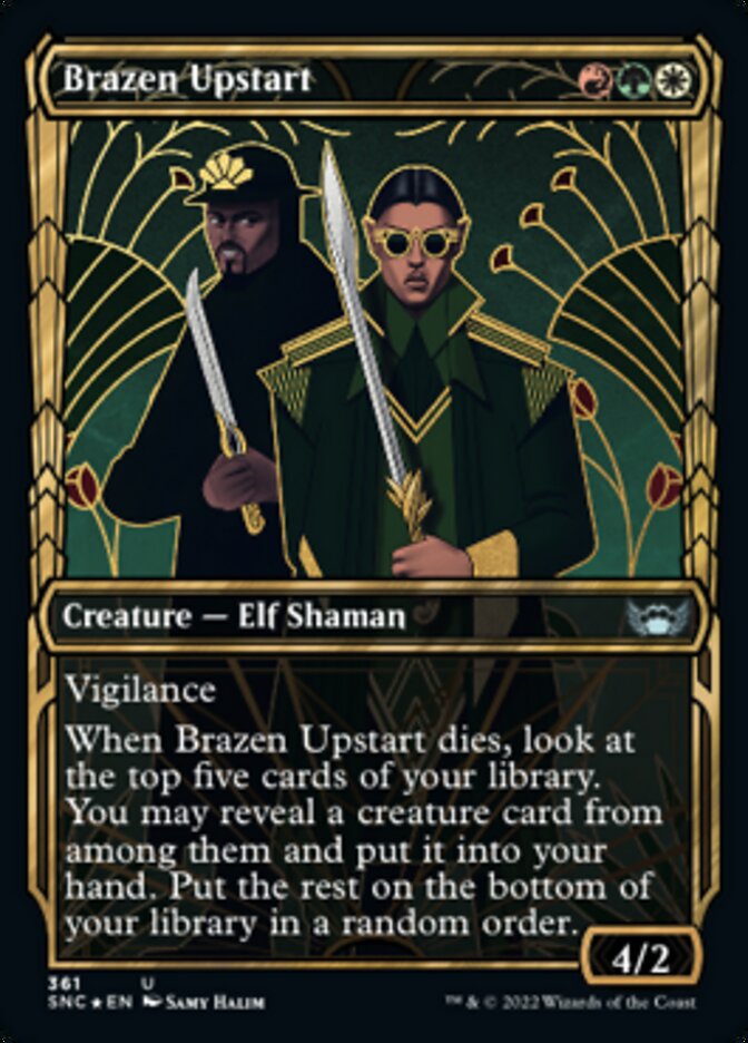 Brazen Upstart (Showcase Golden Age Gilded Foil) [Streets of New Capenna] | Dumpster Cat Games