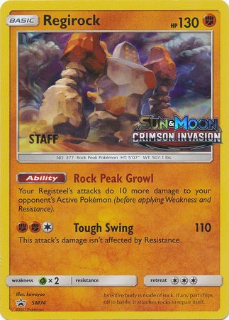 Regirock (SM74) (Staff Prerelease Promo) [Sun & Moon: Black Star Promos] | Dumpster Cat Games