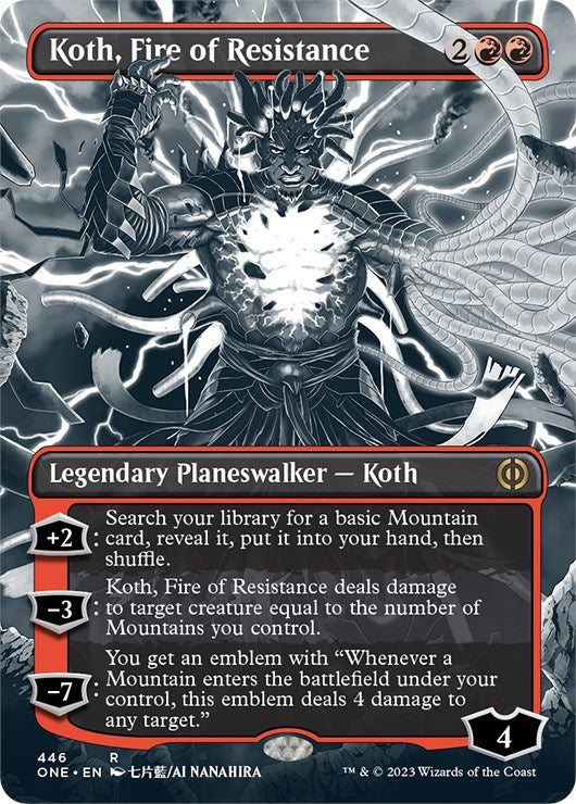 Koth, Fire of Resistance (Borderless Manga Step-and-Compleat Foil) [Phyrexia: All Will Be One] | Dumpster Cat Games