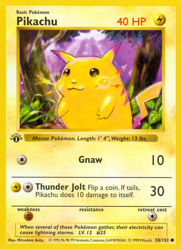 Pikachu (58/102) (Shadowless) [Base Set 1st Edition] | Dumpster Cat Games