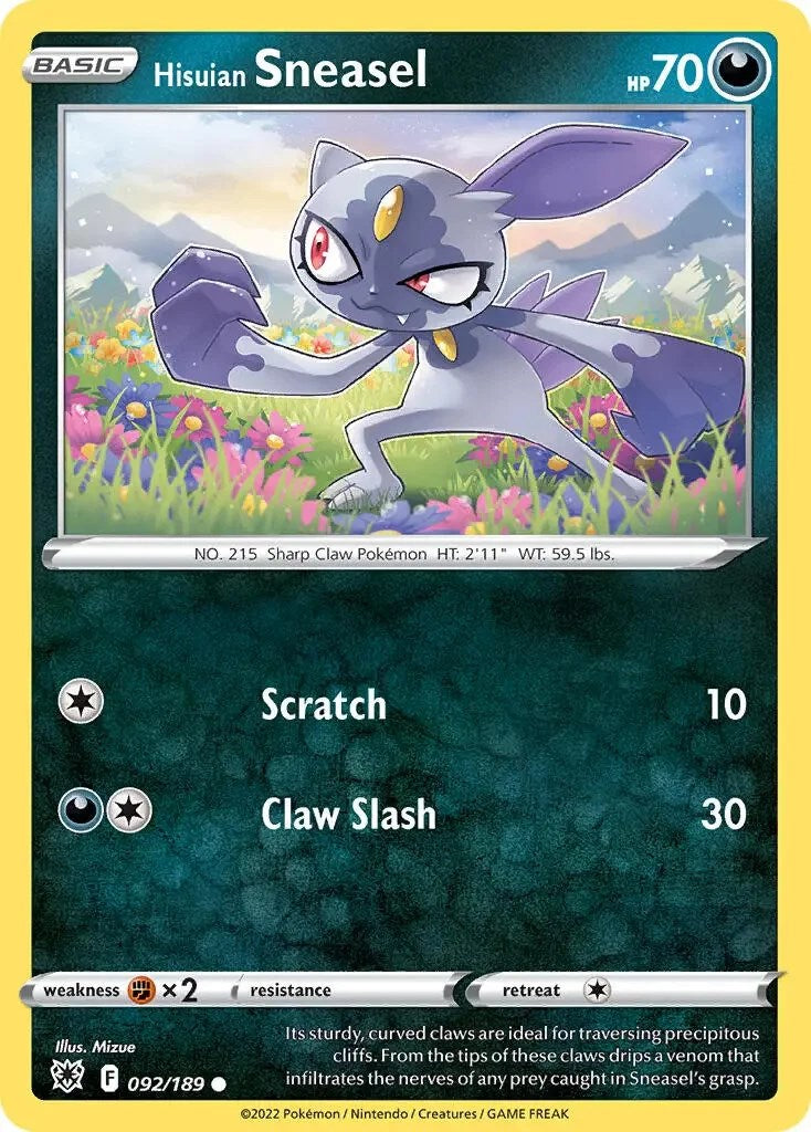 Hisuian Sneasel (092/189) (Theme Deck Exclusive) [Sword & Shield: Astral Radiance] | Dumpster Cat Games