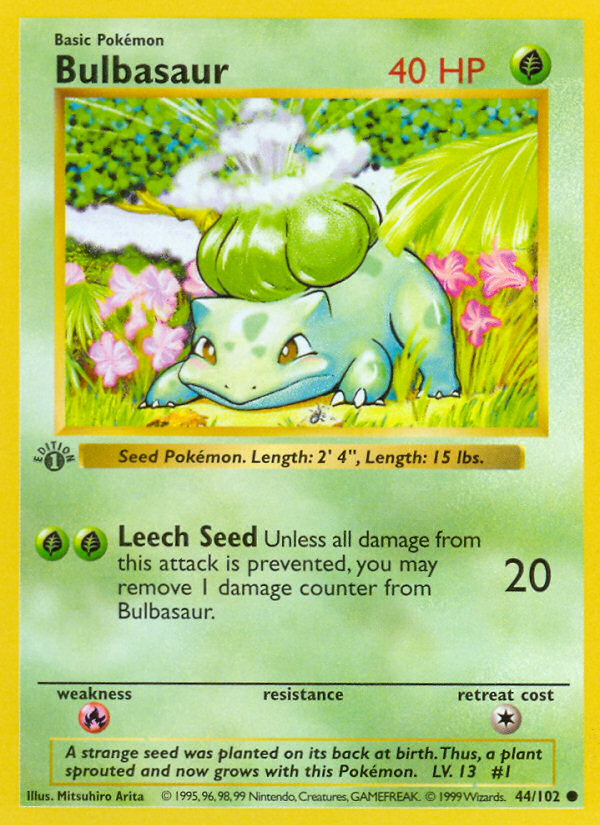 Bulbasaur (44/102) (Shadowless) [Base Set 1st Edition] | Dumpster Cat Games