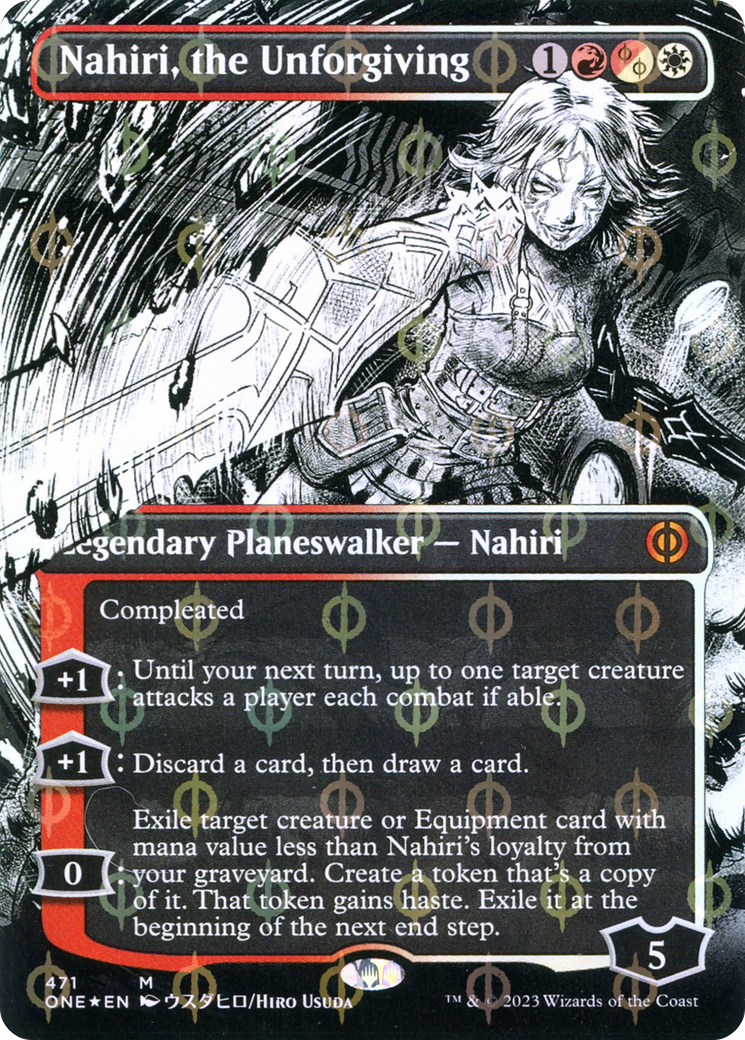 Nahiri, the Unforgiving (Borderless Manga Step-and-Compleat Foil) [Phyrexia: All Will Be One] | Dumpster Cat Games