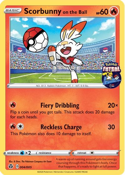 Scorbunny on the Ball (004/005) [Pokemon Futsal Collection] | Dumpster Cat Games