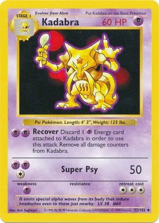 Kadabra (32/102) [Base Set Shadowless Unlimited] | Dumpster Cat Games