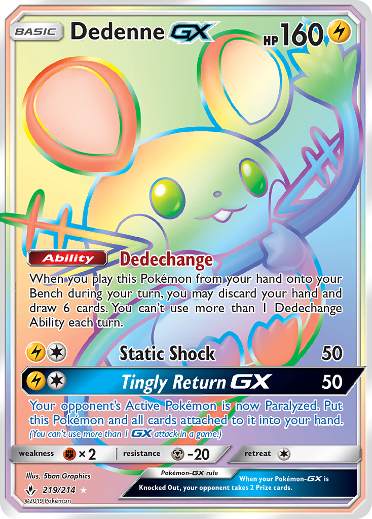 Dedenne GX (219/214) [Sun & Moon: Unbroken Bonds] | Dumpster Cat Games