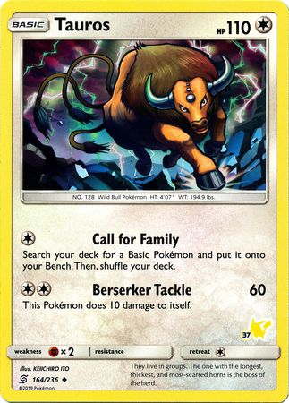 Tauros (164/236) (Pikachu Stamp #37) [Battle Academy 2020] | Dumpster Cat Games