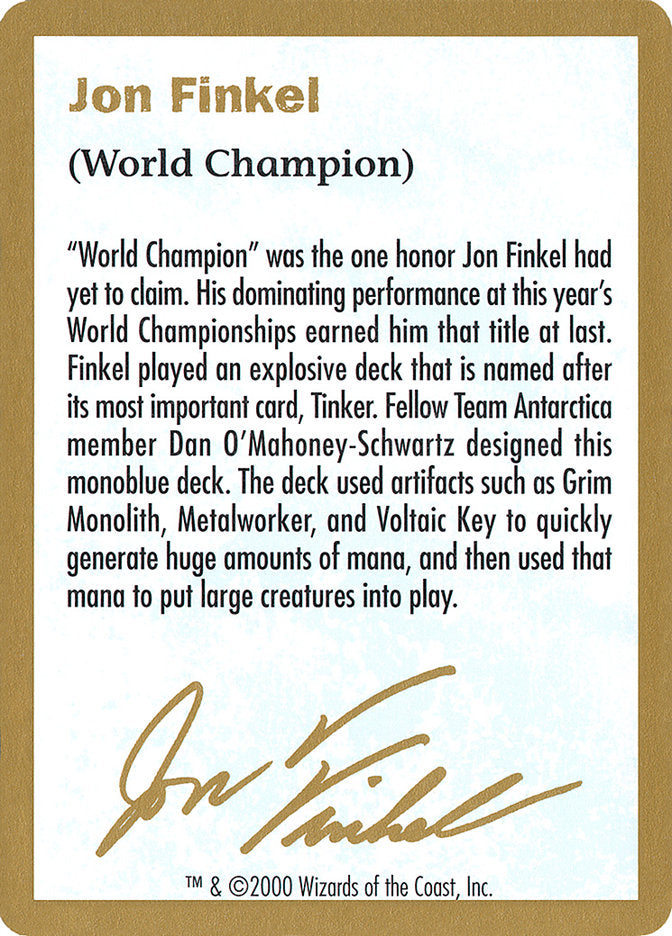 Jon Finkel Bio [World Championship Decks 2000] | Dumpster Cat Games